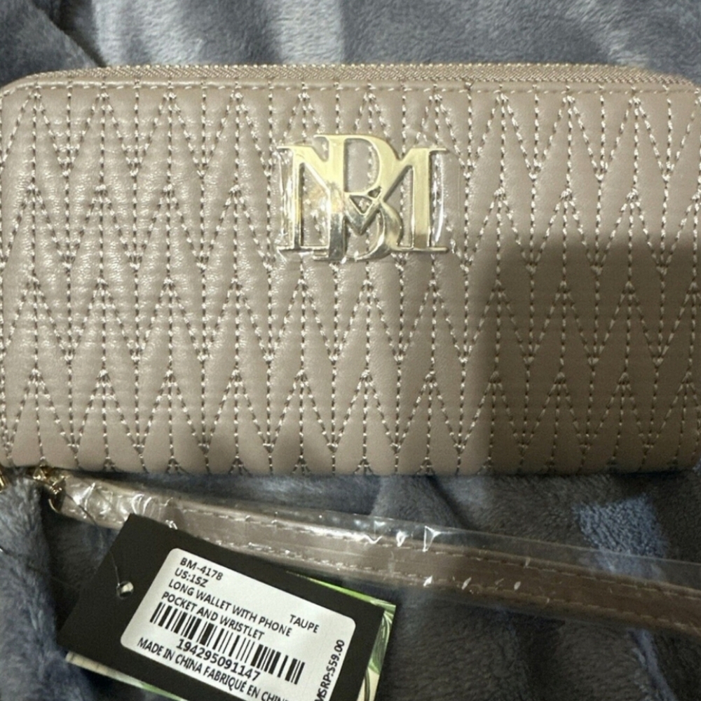 Badgley Mischka Long Wallet with Phone Pocket Wristlet Taupe BM-4178 - MSRP $59